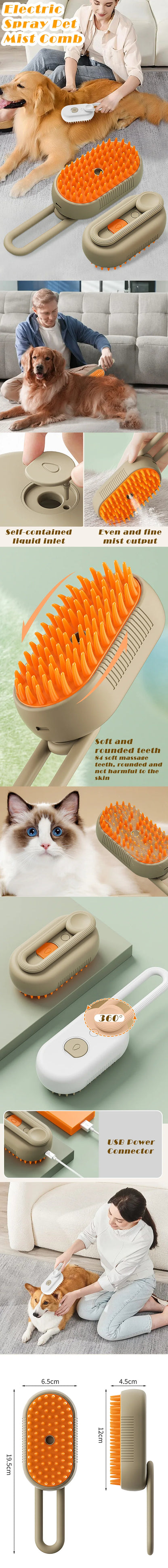 3-in-1 Electric Pet Grooming Brush with Massage & Spray