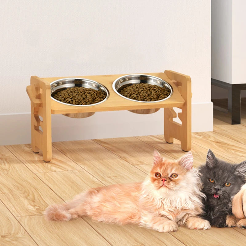 Adjustable Dog Feeding Stand with Stainless Steel Food Bowls