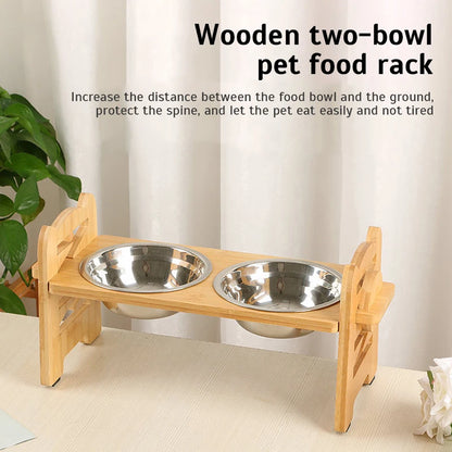 Adjustable Dog Feeding Stand with Stainless Steel Food Bowls