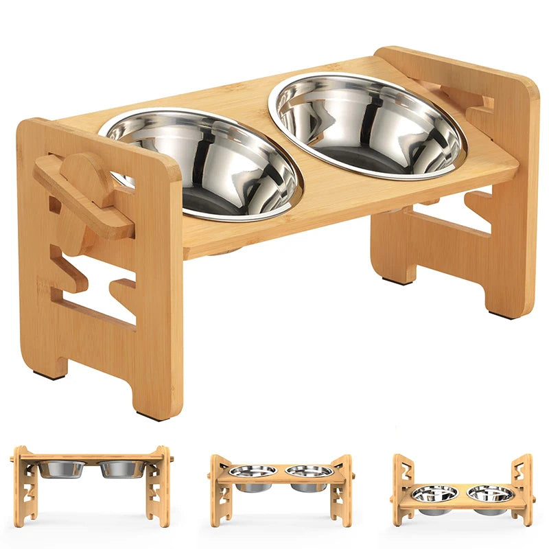 Adjustable Dog Feeding Stand with Stainless Steel Food Bowls