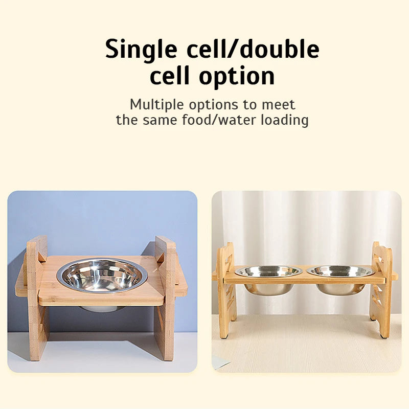 Adjustable Dog Feeding Stand with Stainless Steel Food Bowls