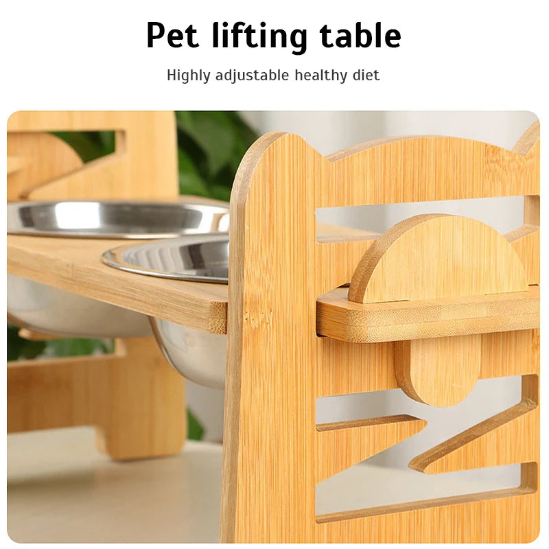 Adjustable Dog Feeding Stand with Stainless Steel Food Bowls